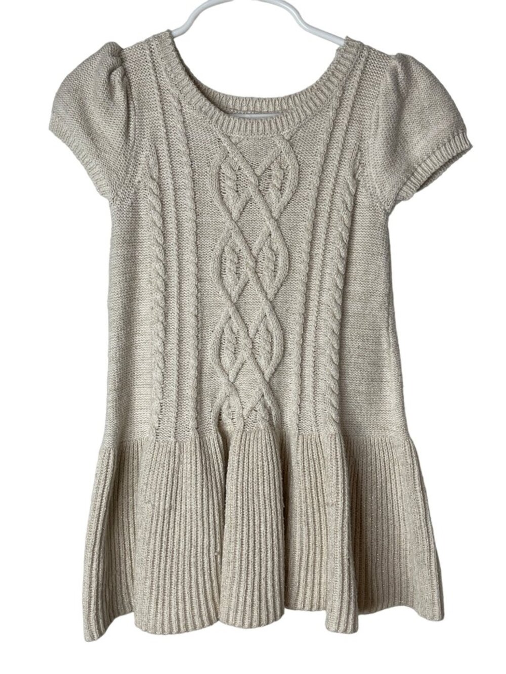 Gymboree Girls 2T Cable Knit Sweater Dress Beige Gold Short Sleeve